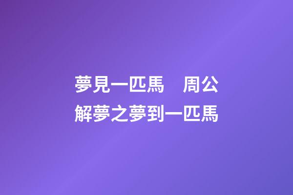 夢見一匹馬　周公解夢之夢到一匹馬